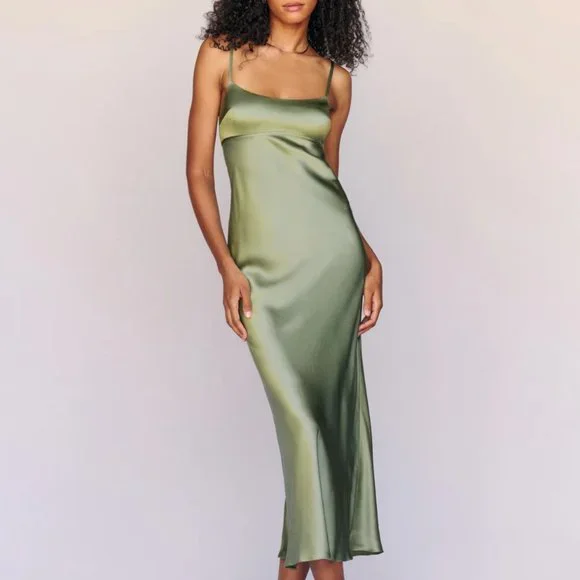 Reformation Kailyn Silk Dress - Artichoke - Picture 2 of 7